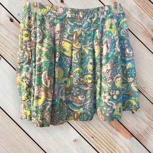 Linen blend elastic waist flared miniskirt